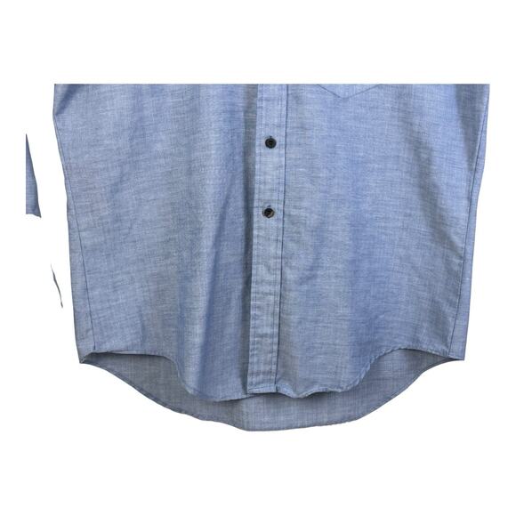 VINTAGE 70s Hall-Prest Large Button Dagger Collar Denim Color DRESS SHIRT Rare - Picture 4 of 14